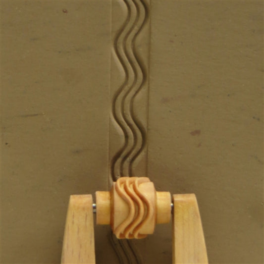 Wooden Mini Roller - Wavy Lines 10mm rolled into clay