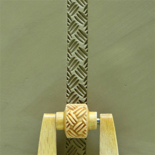 Wooden Mini Roller - Basketweave 3 - 10mm rolled into clay