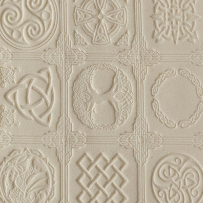 clay sample of Textured Rolling Pin - Celtic Textured Rolling Pins are capable of pressing a continuous repeated pattern on clay. Made of clear PMMA plastic with amazing non-stick properties. Non-toxic.
