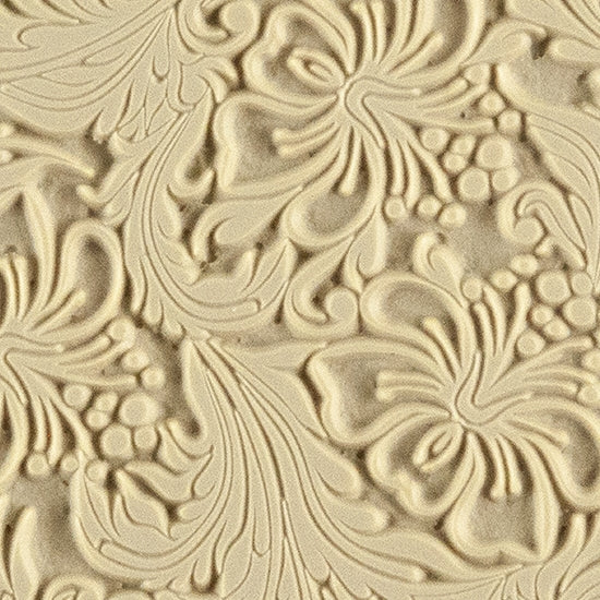 Texture Tile - Hibiscus. Beige Texture Tiles are flexible, washable and can be used with any soft clay. Spritz with CoolSlip or dust on Dry Powder Release for stick-free impressions when using metal clay and polymer clay.