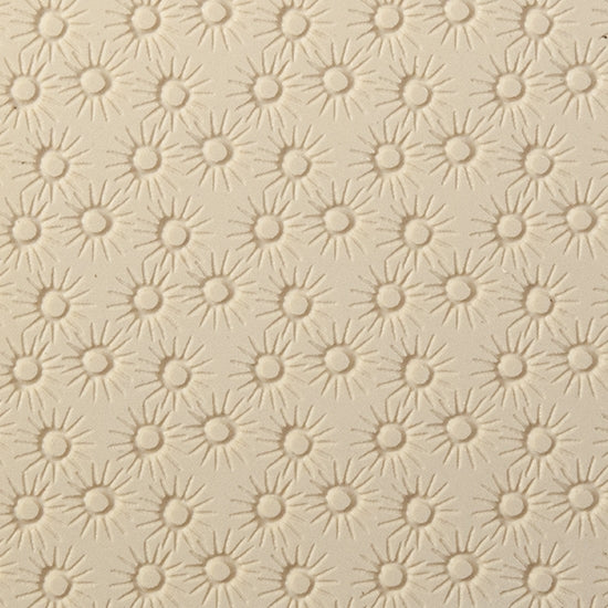 Texture Tile - Starburst Embossed. Beige Texture Tiles are flexible, washable and can be used with any soft clay. Spritz with CoolSlip or dust on Dry Powder Release for stick-free impressions when using metal clay and polymer clay.