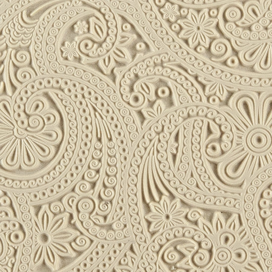 Texture Tile - Eastern Paisley. Beige Texture Tiles are flexible, washable and can be used with any soft clay. Spritz with CoolSlip or dust on Dry Powder Release for stick-free impressions when using metal clay and polymer clay.