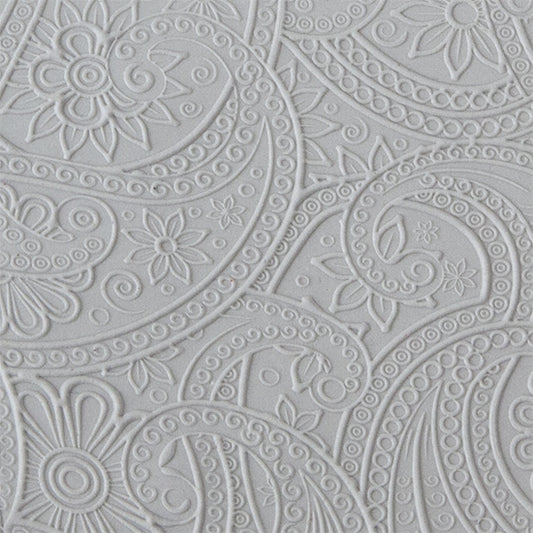 Texture Tile - Eastern Paisley Embossed sample rolled into clay