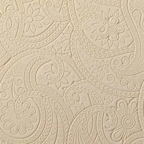 Texture Tile - Eastern Paisley Embossed. Beige Texture Tiles are flexible, washable and can be used with any soft clay. Spritz with CoolSlip or dust on Dry Powder Release for stick-free impressions when using metal clay and polymer clay.