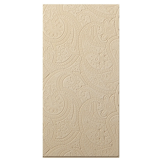 Texture Tile - Eastern Paisley Embossed. Beige Texture Tiles are flexible, washable and can be used with any soft clay. Spritz with CoolSlip or dust on Dry Powder Release for stick-free impressions when using metal clay and polymer clay.