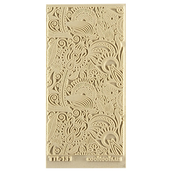 Texture Tile - Flower Doodle. Beige Texture Tiles are flexible, washable and can be used with any soft clay. Spritz with CoolSlip or dust on Dry Powder Release for stick-free impressions when using metal clay and polymer clay.