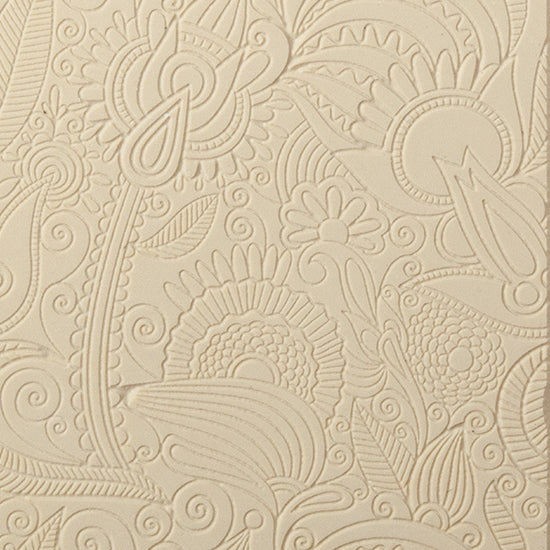 Texture Tile - Flower Doodle Fineline. Beige Texture Tiles are flexible, washable and can be used with any soft clay. Spritz with CoolSlip or dust on Dry Powder Release for stick-free impressions when using metal clay and polymer clay.