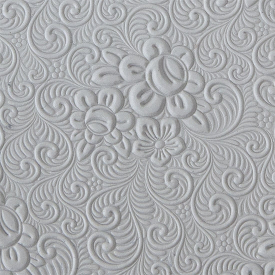 Texture Tile - Roses and Swirls sample rolled into clay