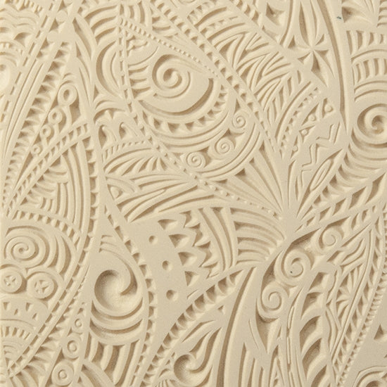 Texture Tile - Tribal Zen Multi-Tangle. Beige Texture Tiles are flexible, washable and can be used with any soft clay. Spritz with CoolSlip or dust on Dry Powder Release for stick-free impressions when using metal clay and polymer clay.