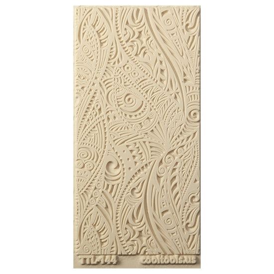 Texture Tile - Tribal Zen Multi-Tangle. Beige Texture Tiles are flexible, washable and can be used with any soft clay. Spritz with CoolSlip or dust on Dry Powder Release for stick-free impressions when using metal clay and polymer clay.