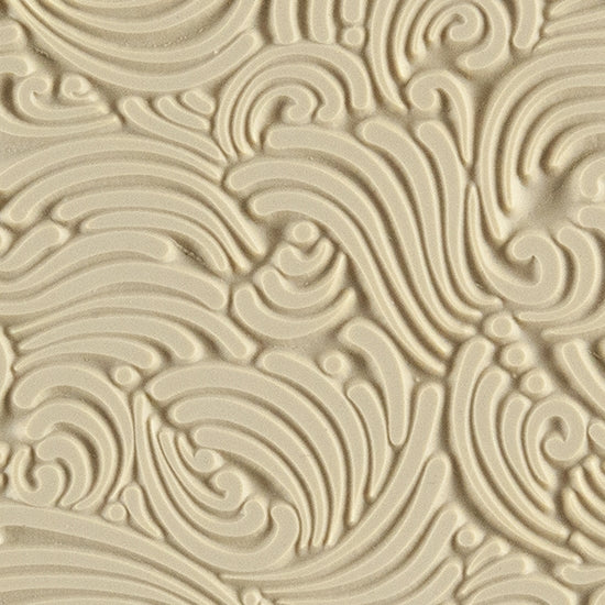 Texture Tile - Swirly Gig. Beige Texture Tiles are flexible, washable and can be used with any soft clay. Spritz with CoolSlip or dust on Dry Powder Release for stick-free impressions when using metal clay and polymer clay.