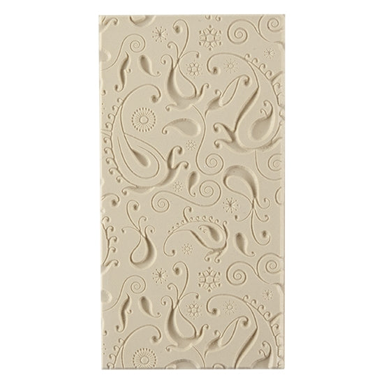 Texture Tile - Lazy Paisley Embossed. Beige Texture Tiles are flexible, washable and can be used with any soft clay. Spritz with CoolSlip or dust on Dry Powder Release for stick-free impressions when using metal clay and polymer clay.