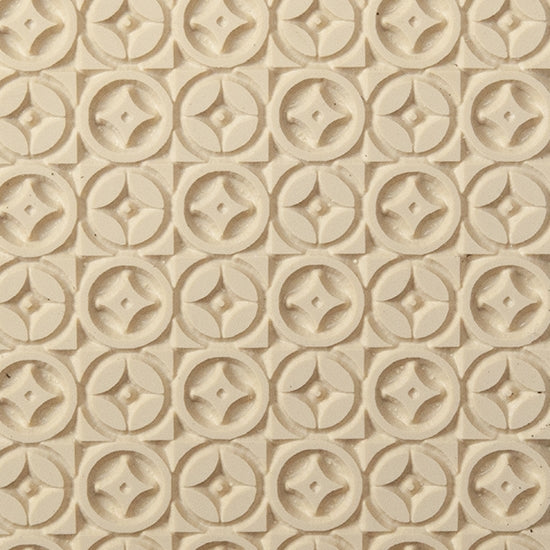 Texture Tile - Geo Pop. Beige Texture Tiles are flexible, washable and can be used with any soft clay. Spritz with CoolSlip or dust on Dry Powder Release for stick-free impressions when using metal clay and polymer clay.