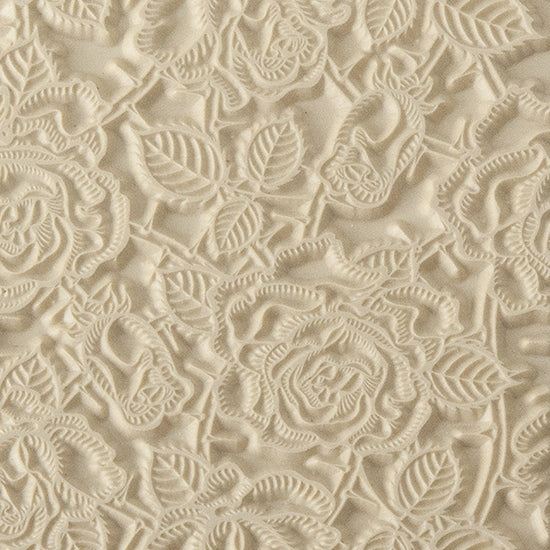 Texture Tile - Thorny Roses. Beige Texture Tiles are flexible, washable and can be used with any soft clay. Spritz with CoolSlip or dust on Dry Powder Release for stick-free impressions when using metal clay and polymer clay.