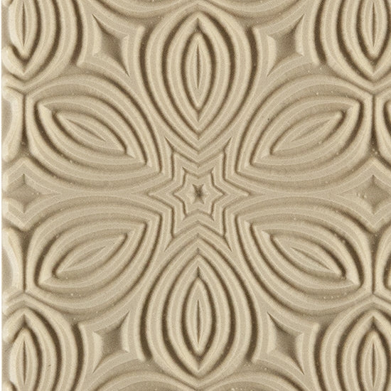 Texture Tile - Kaleidoscope. Beige Texture Tiles are flexible, washable and can be used with any soft clay. Spritz with CoolSlip or dust on Dry Powder Release for stick-free impressions when using metal clay and polymer clay.