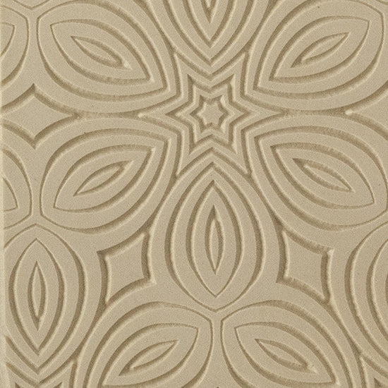 Texture Tile - Kaleidoscope Embossed. Beige Texture Tiles are flexible, washable and can be used with any soft clay. Spritz with CoolSlip or dust on Dry Powder Release for stick-free impressions when using metal clay and polymer clay.