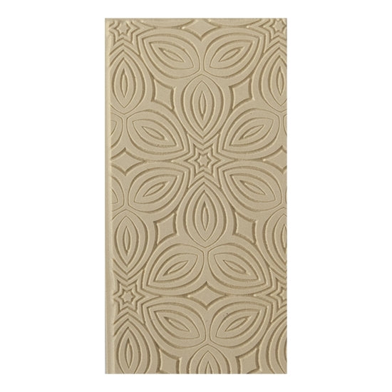 Texture Tile - Kaleidoscope Embossed. Beige Texture Tiles are flexible, washable and can be used with any soft clay. Spritz with CoolSlip or dust on Dry Powder Release for stick-free impressions when using metal clay and polymer clay.