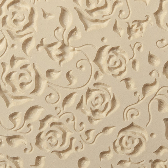 Texture Tile - Rosalita Embossed. Beige Texture Tiles are flexible, washable and can be used with any soft clay. Spritz with CoolSlip or dust on Dry Powder Release for stick-free impressions when using metal clay and polymer clay.