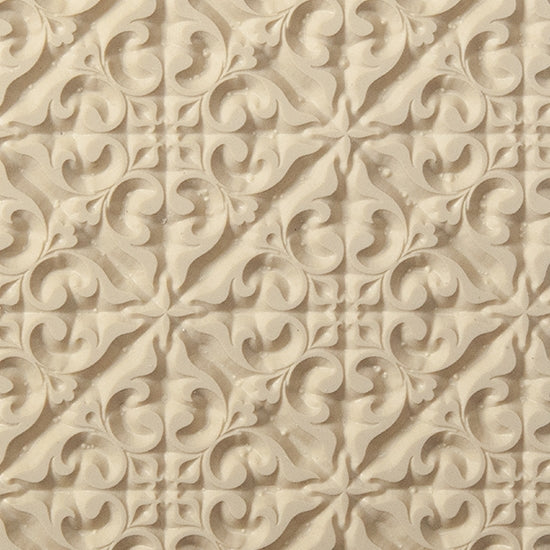 Texture Tile - Victorian Ivy. Beige Texture Tiles are flexible, washable and can be used with any soft clay. Spritz with CoolSlip or dust on Dry Powder Release for stick-free impressions when using metal clay and polymer clay.