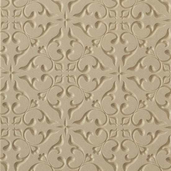 Texture Tile - Victorian Ivy Embossed. Beige Texture Tiles are flexible, washable and can be used with any soft clay. Spritz with CoolSlip or dust on Dry Powder Release for stick-free impressions when using metal clay and polymer clay.