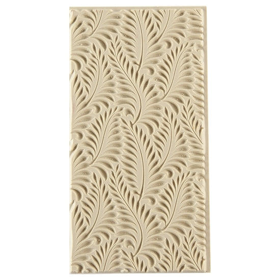 Texture Tile - Crown Fern Embossed. Beige Texture Tiles are flexible, washable and can be used with any soft clay. Spritz with CoolSlip or dust on Dry Powder Release for stick-free impressions when using metal clay and polymer clay.