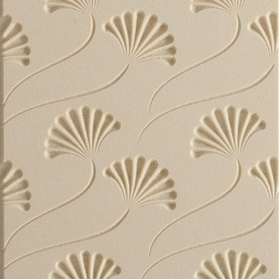 Texture Tile - Fanning Out Embossed. Beige Texture Tiles are flexible, washable and can be used with any soft clay. Spritz with CoolSlip or dust on Dry Powder Release for stick-free impressions when using metal clay and polymer clay.