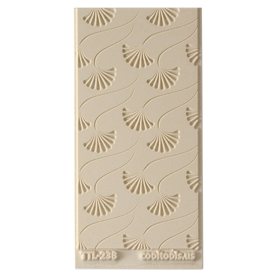 Texture Tile - Fanning Out Embossed. Beige Texture Tiles are flexible, washable and can be used with any soft clay. Spritz with CoolSlip or dust on Dry Powder Release for stick-free impressions when using metal clay and polymer clay.