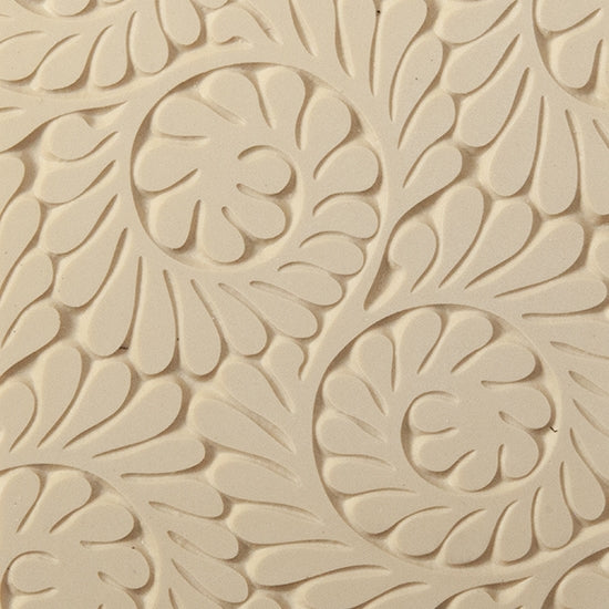 Texture Tile - Fiddlehead Fern. Beige Texture Tiles are flexible, washable and can be used with any soft clay. Spritz with CoolSlip or dust on Dry Powder Release for stick-free impressions when using metal clay and polymer clay.