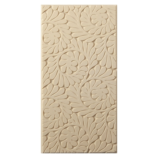 Texture Tile - Fiddlehead Fern. Beige Texture Tiles are flexible, washable and can be used with any soft clay. Spritz with CoolSlip or dust on Dry Powder Release for stick-free impressions when using metal clay and polymer clay.