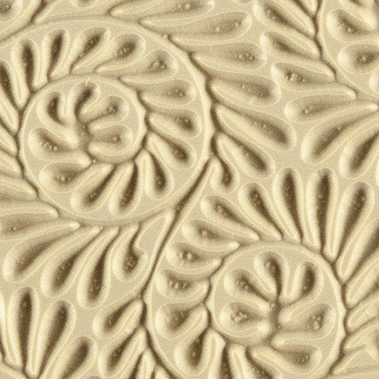 Texture Tile - Fiddlehead Fern Embossed. Beige Texture Tiles are flexible, washable and can be used with any soft clay. Spritz with CoolSlip or dust on Dry Powder Release for stick-free impressions when using metal clay and polymer clay.