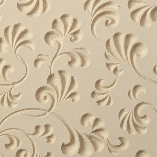 Texture Tile - Plume Party Embossed. Beige Texture Tiles are flexible, washable and can be used with any soft clay. Spritz with CoolSlip or dust on Dry Powder Release for stick-free impressions when using metal clay and polymer clay.