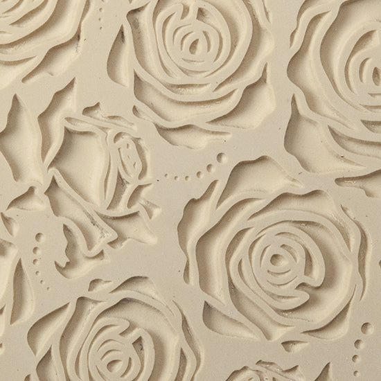 Texture Tile - Rose Cluster Embossed. Beige Texture Tiles are flexible, washable and can be used with any soft clay. Spritz with CoolSlip or dust on Dry Powder Release for stick-free impressions when using metal clay and polymer clay.