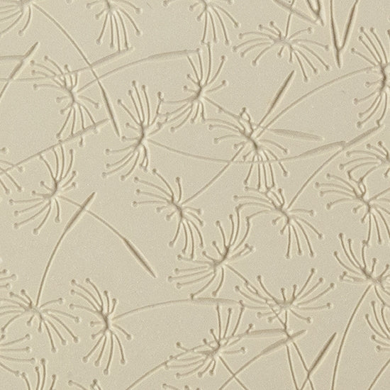 Texture Tile - Dandelion Wish Fineline. Beige Texture Tiles are flexible, washable and can be used with any soft clay. Spritz with CoolSlip or dust on Dry Powder Release for stick-free impressions when using metal clay and polymer clay.