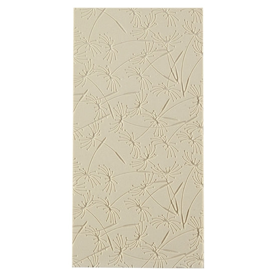 Texture Tile - Dandelion Wish Fineline. Beige Texture Tiles are flexible, washable and can be used with any soft clay. Spritz with CoolSlip or dust on Dry Powder Release for stick-free impressions when using metal clay and polymer clay.