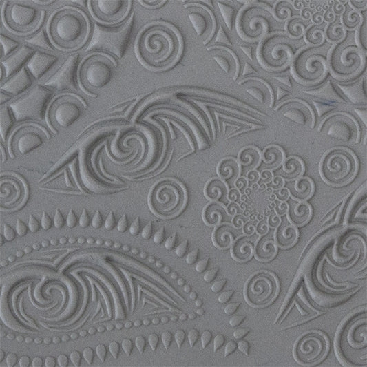 Texture Tile - Paisley Party Embossed sample rolled into clay