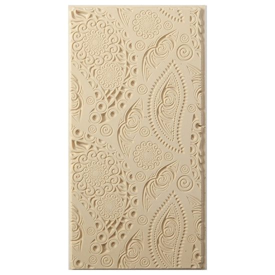 Texture Tile - Paisley Party Embossed. Beige Texture Tiles are flexible, washable and can be used with any soft clay. Spritz with CoolSlip or dust on Dry Powder Release for stick-free impressions when using metal clay and polymer clay.