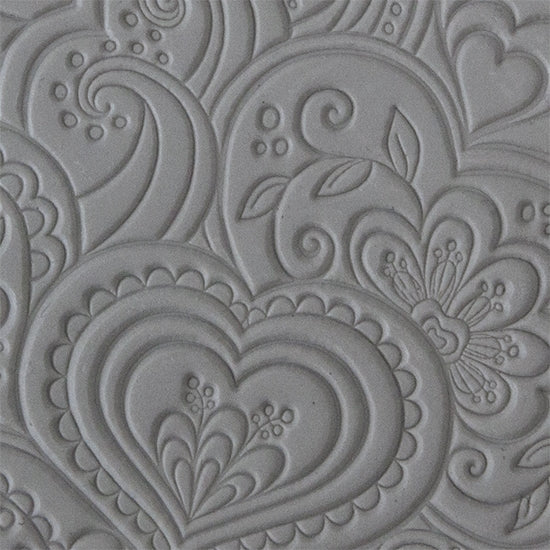 Texture Tile - Blooming Hearts sample rolled into clay