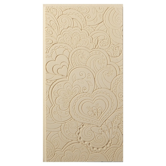 Texture Tile - Blooming Hearts Fineline. Beige Texture Tiles are flexible, washable and can be used with any soft clay. Spritz with CoolSlip or dust on Dry Powder Release for stick-free impressions when using metal clay and polymer clay.