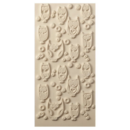 Texture Tile - Whose Hoo. Beige Texture Tiles are flexible, washable and can be used with any soft clay. Spritz with CoolSlip or dust on Dry Powder Release for stick-free impressions when using metal clay and polymer clay.