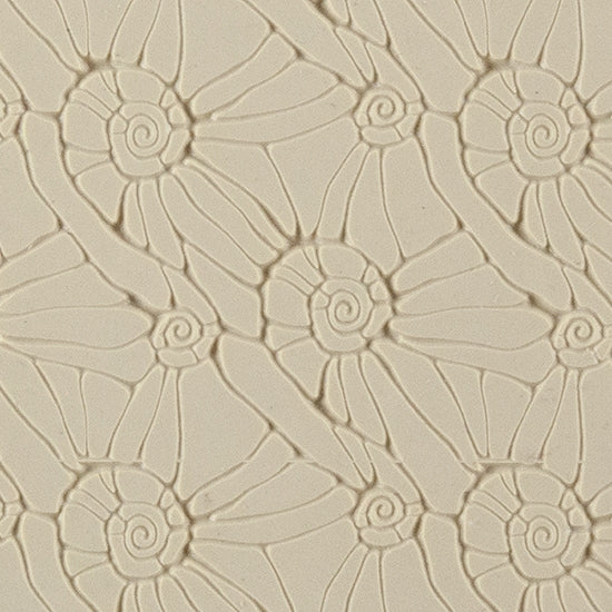 Texture Tile - Snail Parade Embossed. Beige Texture Tiles are flexible, washable and can be used with any soft clay. Spritz with CoolSlip or dust on Dry Powder Release for stick-free impressions when using metal clay and polymer clay.