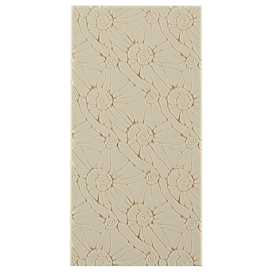 Texture Tile - Snail Parade Embossed. Beige Texture Tiles are flexible, washable and can be used with any soft clay. Spritz with CoolSlip or dust on Dry Powder Release for stick-free impressions when using metal clay and polymer clay.