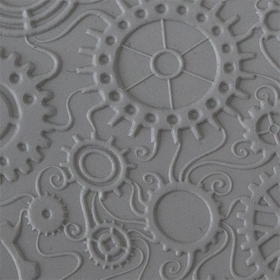 Texture Tile - Steampunk Swirl Embossed sample rolled into clay