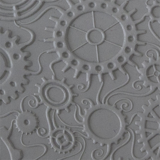 Texture Tile - Steampunk Swirl Embossed sample rolled into clay