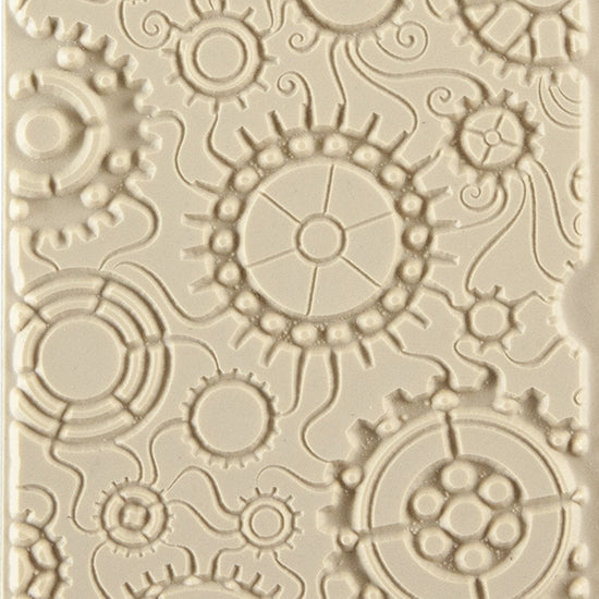 Texture Tile - Steampunk Swirl Embossed. Beige Texture Tiles are flexible, washable and can be used with any soft clay. Spritz with CoolSlip or dust on Dry Powder Release for stick-free impressions when using metal clay and polymer clay.