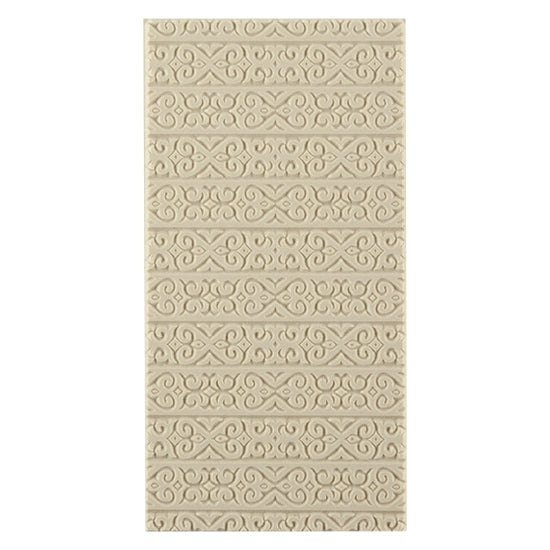 Texture Tile - Kazakh Horizontal. Beige Texture Tiles are flexible, washable and can be used with any soft clay. Spritz with CoolSlip or dust on Dry Powder Release for stick-free impressions when using metal clay and polymer clay.