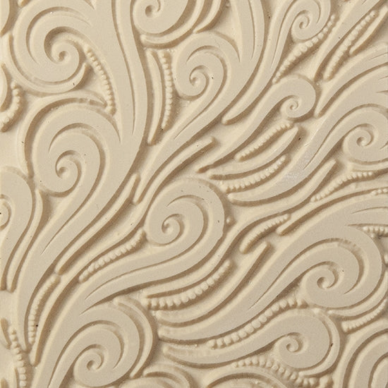 Texture Tile - Whimsical Wind. Beige Texture Tiles are flexible, washable and can be used with any soft clay. Spritz with CoolSlip or dust on Dry Powder Release for stick-free impressions when using metal clay and polymer clay.