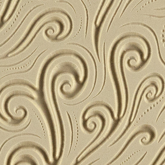 Texture Tile - Whimsical Wind Embossed. Beige Texture Tiles are flexible, washable and can be used with any soft clay. Spritz with CoolSlip or dust on Dry Powder Release for stick-free impressions when using metal clay and polymer clay.