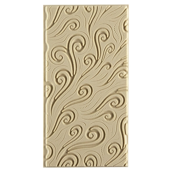 Texture Tile - Whimsical Wind Embossed. Beige Texture Tiles are flexible, washable and can be used with any soft clay. Spritz with CoolSlip or dust on Dry Powder Release for stick-free impressions when using metal clay and polymer clay.