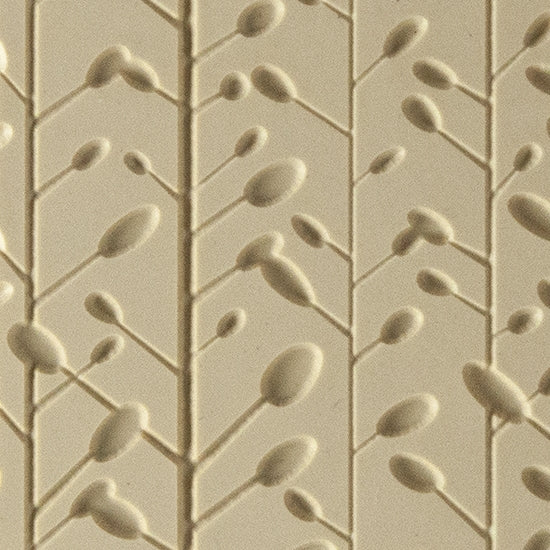 Texture Tile - Plum Tree Embossed. Beige Texture Tiles are flexible, washable and can be used with any soft clay. Spritz with CoolSlip or dust on Dry Powder Release for stick-free impressions when using metal clay and polymer clay.