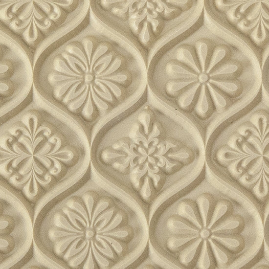 Texture Tile - Woven Daisies. Beige Texture Tiles are flexible, washable and can be used with any soft clay. Spritz with CoolSlip or dust on Dry Powder Release for stick-free impressions when using metal clay and polymer clay.